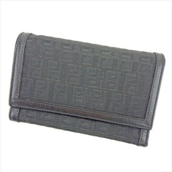 Fendi Trifold Zucchino Black Canvas leather Woman unisex Authentic Used - Picture 1 of 8